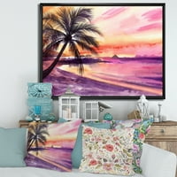 Dizajnerska umjetnost ljubičasti i ružičasti zalazak sunca na Palm Beachu s nautičkom i obalnom tematikom, uokvireni zidni otisak