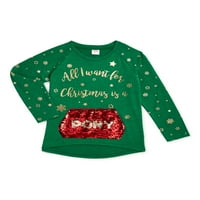 Svečani božićni džemper s džepovima i šljokicama za djevojčice, Pleteni gornji dio, veličine 4 i plus