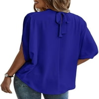 Ženska tunika bluza majica kratkih rukava ljetni vrhovi s rukavima s laticama ženska ležerna majica praznični pulover plava