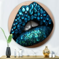 Dizajnerska umjetnost ženske usne s crnim ružem i plavim dijamantima Moderni kružni metalni zidni umjetnički disk od 29