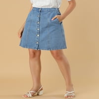 Jedinstvene ponude ženskog A-line-line gumba za visoki struk prednji traper suknja