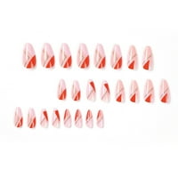 Ružičasti i crveni lažni nokti koji odgovaraju zlatnoj liniji umjetni nokti s geometrijskim uzorkom umjetni nokti srednjeg stila