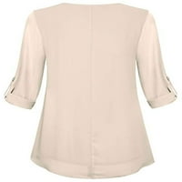 Ženska bluza od tunike od šifona dugih rukava obična ležerna majica s okruglim vratom ženske široke široke mrežaste bluze u bež boji