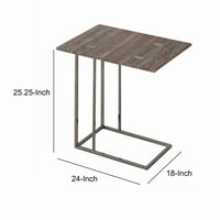 Moderan drveni stol za grickalice s metalnom podlogom, Siva-a-lista