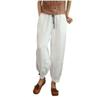 Hlače za Žene, Ležerne pamučne lanene Harem hlače s visokim strukom, ljetne osnovne široke hlače