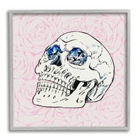 Stupell ružičaste ruže Kristalne oči lubanje ljepota i modno slikanje siva uokvirena umjetnička print zidna umjetnost