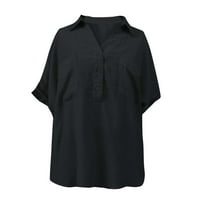 Ženske jednobojne košulje od pamuka i lana, bluza s izrezom i ovratnikom u obliku slova B, ljetni labavi casual poslovni vrhovi