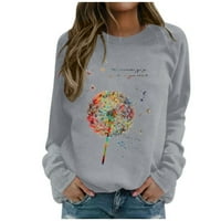 &Ženska majica s kapuljačom modni cvjetni Print Okrugli vrat majica s kapuljačom dugih rukava ležerna bluza pulover