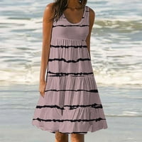 Ljetna ženska Midi haljina bez rukava, ljetne kratke haljine na plaži s volanima, kratka haljina na plaži s naramenicama u Boho stilu