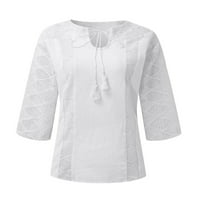 Topovi s dugim rukavima, ženski topovi, elegantni casual proljetni bluze s labavim prednjim vezicama, bijeli;