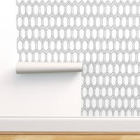 Uzorak tapeta komercijalne kvalitete-izduženi šesterokuti, crno-bijele geometrijske pločice oslikane neutralno sivom tradicionalnom