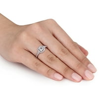 Miabella Ženska karat T.G.W. Jastuk izrezan akvamarin i karat T.W. Dijamantni 10KT bijeli zlatni kvadratni halo prsten