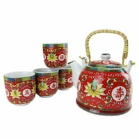 Crveni starinski kineski keramički čajnik ručno oslikan tekućim uncama s kompletom šalica za čaj 915667-1