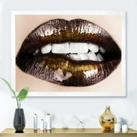 DesignArt 'zlatne crne usne ugrize' moderni uokvireni umjetnički tisak