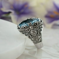 Srebrni filigranski umjetnički prsten s plavim topazom i draguljima pčela s detaljima za žene