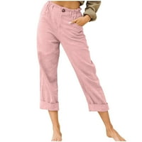 Ženske hlače u donjem rublju, elastične hlače u struku, ružičaste lanene hlače, Ležerne hlače