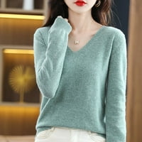 Jesensko-zimski Ženski džemper korejska modna pletena odjeća topli pleteni puloveri s izrezom u obliku slova A i dugim rukavima opremljena