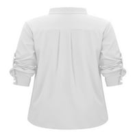 Ženske majice s dugim rukavima, košulje s reverom, košulja od tunike s prednjim džepom, uredska bijela košulja