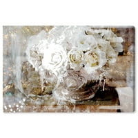 Wynwood Studio cvjetni i botanički zidni umjetnički platno ispisuje cvjetne cvjetove Posluživanje ruža - bijelo, zlato