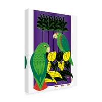 Prepoznatljiva likovna umjetnost zelene papige na platnu Marie Sansone
