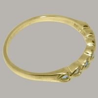 Ženski prsten za obljetnicu od 9K punog žutog zlata s kultiviranim biserima i akvamarinom britanske proizvodnje - opcije veličine-veličina