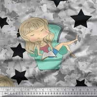 Tkanina od pamučnog vela u stilu zvijezda, oblak i pospana djevojka širine dvorišta