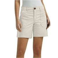 Ženske hlače na rasprodaji, Ležerne jednobojne hlače visokog struka, kratke hlače na kopčanje s džepovima, bijele