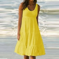 Ženska ljetna haljina za plažu, trendi sarafan bez rukava u sportskom stilu, jednobojna svečana plisirana midi suknja s naramenicama