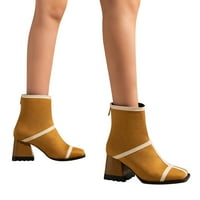 Ženske modne jednobojne čizme za gležnjeve s patentnim zatvaračem na stražnjoj strani i visokim potpeticama s četvrtastim prstima