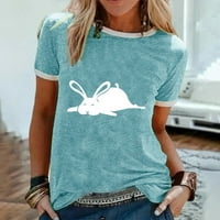 majice za Žene, Ležerne modne široke majice s printom zečića, Okrugli vrat i kratki rukavi, ženski vrhovi, plavi