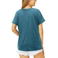 Ženske bluze ženska modna jednobojna majica s izrezom i gumbima u obliku slova U, široka majica kratkih rukava, top u plavoj boji