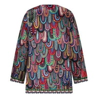 Ženski kaput Plus Size Ženska etnička jakna kardigan dugih rukava Vintage print lagani kaput na rasprodaji Crveni 12