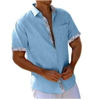 Muška košulja kratkih rukava, lanena ležerna košulja za plažu u plavoj boji, Veličina 3 inča