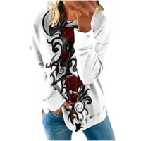 Žene Plus size Dukserice za Noć vještica jesenske majice dugih rukava cvjetni pulover u tamnom stilu košulje s vratom čamca udobne