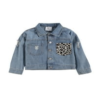 Traper jakna za djevojčice s leopardovim šljokicama dugih rukava traper kaput s džepovima proljetna jesenska odjeća gornja odjeća