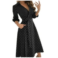 Rasprodaja ljetnih haljina za žene s printom haljina srednje duljine omotana široka putna haljina s izrezom u obliku slova H, Crna