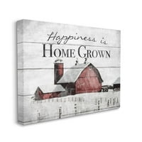 Stupell Home Dekor sreća je kućna uzgajana farma rustikalno crveno siva riječ dizajn platna zidna umjetnost do subotnjeg večernjih