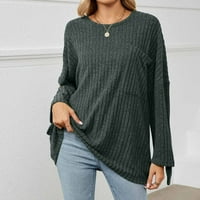 Ženski vrhovi tunike od rebrastog pletiva za nošenje s tajicama, osnovnim džemperima, džemperima s okruglim vratom i dugim rukavima