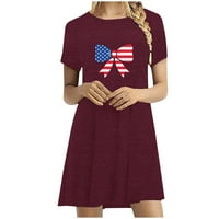 Ženska udobna Mini haljina širokog kroja košulja za Dan neovisnosti modna ljetna haljina s printom američke zastave s mašnom kratkih