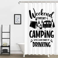 Bijele i crne zavjese za tuširanje na kotačima u kamp prikolici ikona avanture na otvorenom sa šatorom u prikolici za zavjese za