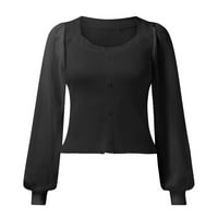 Ženske košulje od čipke dugih rukava tunika s okruglim vratom gornji dio pletena bluza ženski pulover džemper crni džemper