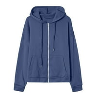 Zimski kaputi za žene Plus Size Ženska modna Bluza vrhovi dugih rukava dukserica s džepovima s kapuljačom u tamnoplavoj boji