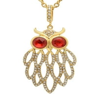 Ženski zlatni ton nehrđajući čelik i ogrlica od sove crvene staklene sove