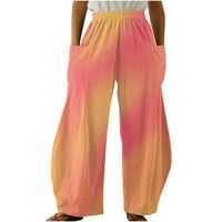 ; Ženske hlače s elastičnim strukom, Ležerne jednobojne lagane široke hlače širokih nogu, ženske dnevne hlače Plus veličine, ružičaste;