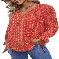 Ženska šifonska košulja, široki pulover s izrezom i printom u obliku slova u, ležerna jesenska bluza dugih rukava