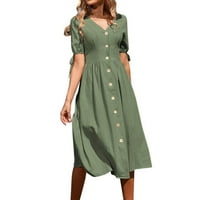 Ženska haljina u punoj boji s kratkim rukavima u obliku gumba u obliku slova u, ženske proljetne haljine, salonka, Vanjska odjeća,
