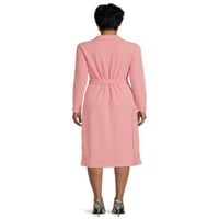 Vremena i TRU ženski gumb prednja pletena midi haljina s dugim rukavima