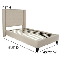 Krevet na platformi u bež tkanini s čupavim presvlakama s madracem s certifikatom u SAD-u