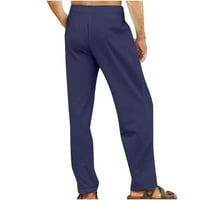 + Muške pamučne lanene teretne hlače s elastičnim strukom lagane Ležerne hlače ugrađene joga hlače za plažu s džepovima