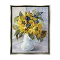 Studell žute tratinčice plavi naglasak cvijet botanički i cvjetni slikar sivi plutasti uokvireni umjetnički print zid umjetnost